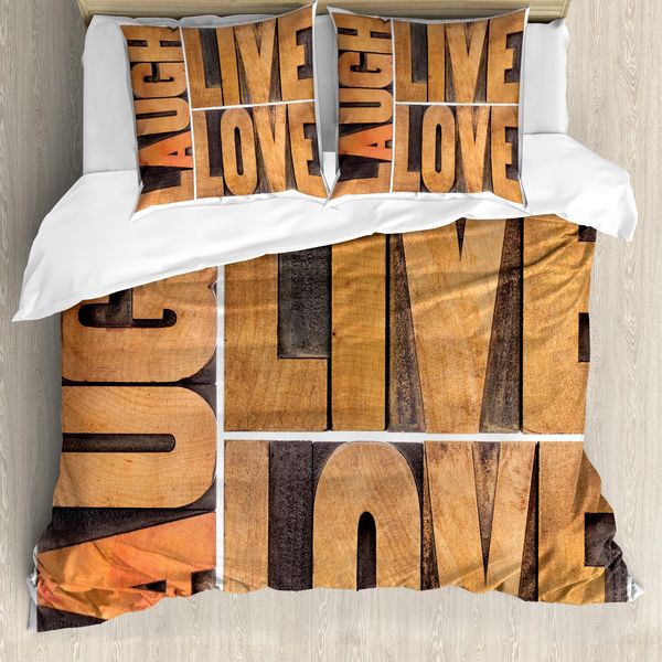 Abakuhaus Vivi, Ridi, Ama Copripiumino, Messaggio Di Vita, Antiacaro Adatto A Chi Soffre Di Allergie Con Federe, 155 Cm X 220 Cm - 80 X 80 Cm, Pale Caramel Umber-image