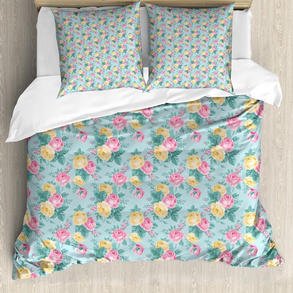 Abakuhaus Shabby Flora Copripiumino, Rosa Estiva Sposa, Antiacaro Adatto A Chi Soffre Di Allergie Con Federe, 200 Cm X 200 Cm - 80 X 80 Cm, Turchese Rosa Chiaro-image