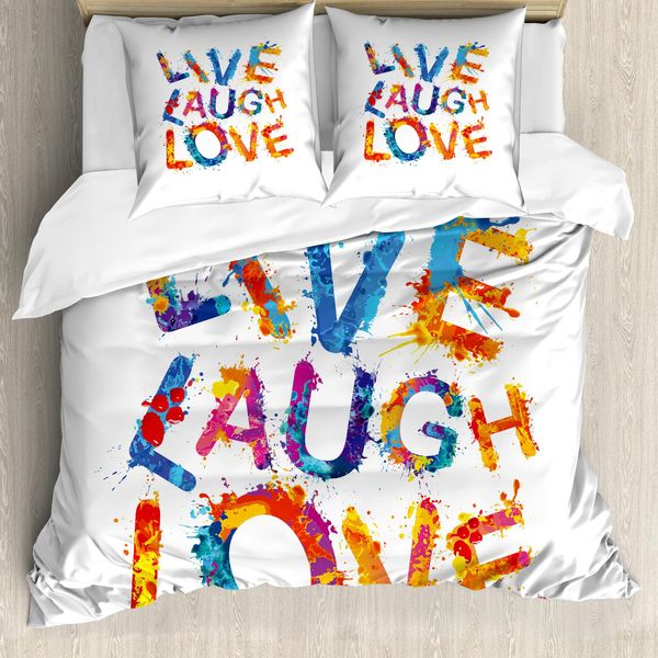 Abakuhaus Vivi, Ridi, Ama Copripiumino, Parole Gioiose, Antiacaro, Adatto A Chi Soffre Di Allergie, Con Federe, 155 Cm X 220 Cm - 80 X 80 Cm, Multicolore-image