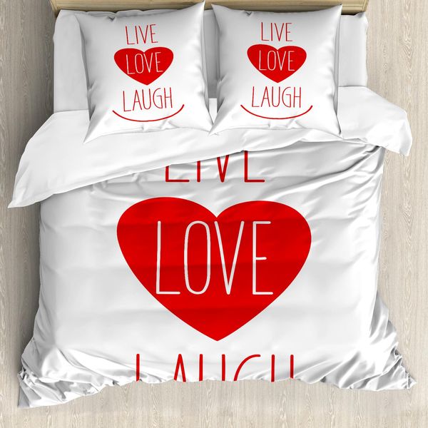 Abakuhaus Vivi, Ridi, Ama Copripiumino, Cuore Sorridente, Antiacaro, Adatto A Chi Soffre Di Allergie, Con Federe, 200 Cm X 200 Cm - 80 X 80 Cm, Rosso-Bianco-image