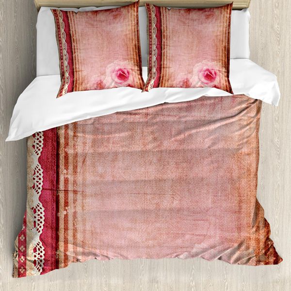 Abakuhaus Copripiumino Shabby Flora, Cornice Vintage Con Rose, Antiacaro, Adatto A Chi Soffre Di Allergie, Con Federe, 200 Cm X 200 Cm - 80 X 80 Cm, Multicolore-image