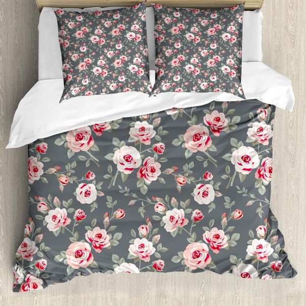 Abakuhaus Copripiumino Shabby Flora, Rural Knospen Weinlese, Antiacaro E Anallergico Con Federe, 200 Cm X 200 Cm - 80 X 80 Cm, Multicolore-image