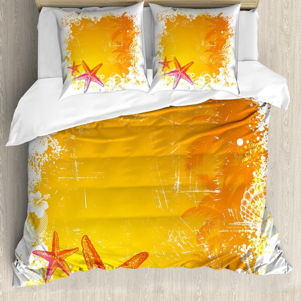 Abakuhaus Copripiumino Seestern, Fiori Esotici Seastars, Antiacaro, Adatto A Chi Soffre Di Allergie, Con Federe, 155 Cm X 220 Cm - 80 X 80 Cm, Arancione Giallo Rosa-image