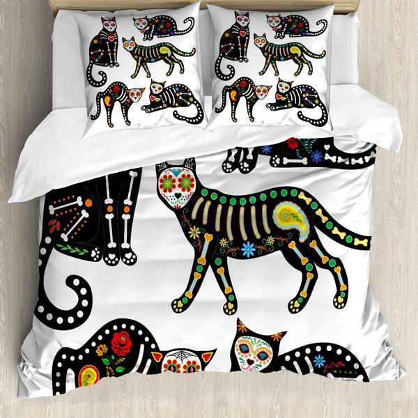 Abakuhaus Copripiumino ZuckerschäDel, Gatti Neri Elaborati, Antiacaro, Adatto A Chi Soffre Di Allergie, Con Federe, 155 Cm X 220 Cm - 80 X 80 Cm, Multicolore-image