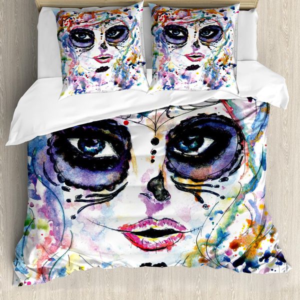 Abakuhaus Copripiumino ZuckerschäDel, Creepy Verfassungs-MäDchen, Antiacaro, Adatto A Chi Soffre Di Allergie, Con Federe, 155 Cm X 220 Cm - 80 X 80 Cm, Multicolore-image