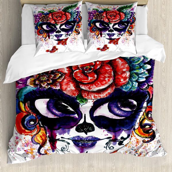 Abakuhaus Copripiumino ZuckerschäDel, Floral Big Eyes, Antiacaro, Adatto A Chi Soffre Di Allergie, Con Federe, 155 Cm X 220 Cm - 80 X 80 Cm, Multicolore-image