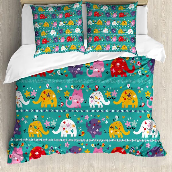 Abakuhaus Elephant Nursery Copripiumino, Joyful Natur, Antiacaro, Adatto A Chi Soffre Di Allergie, Con Federe, 155 Cm X 220 Cm - 80 X 80 Cm, Multicolore-image
