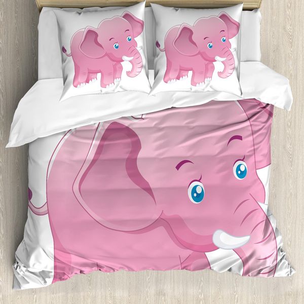 Abakuhaus Elephant Nursery Copripiumino, Bambino Piccolo Tusk, Antiacaro Adatto A Chi Soffre Di Allergie Con Federe, 200 Cm X 200 Cm - 80 X 80 Cm, Rosa, Bianco,-image