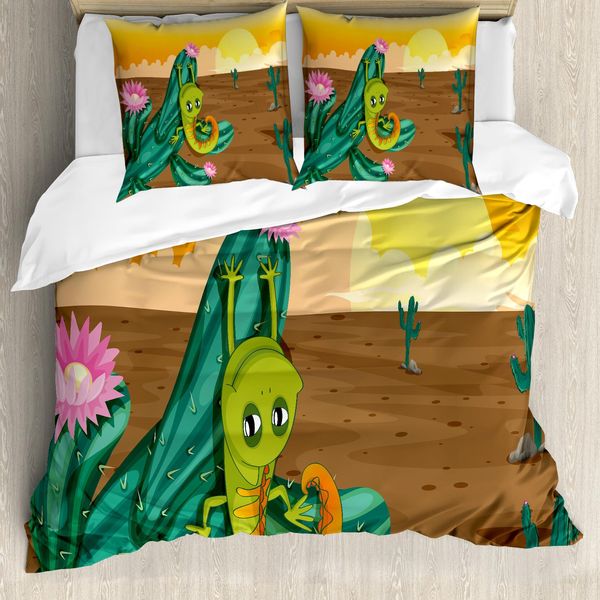 Abakuhaus Copripiumino Cactus, Paesaggio Desertico Cartoon, Antiacaro, Adatto A Chi Soffre Di Allergie, Con Federe, 200 Cm X 200 Cm - 80 X 80 Cm, Multicolore-image