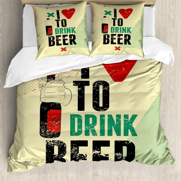 Abakuhaus Set Copripiumino Retrò Per Letti Matrimoniali, Motivo Grunge "Bier Liebe"", Antiacaro, Adatto A Chi Soffre Di Allergie, Con Federe, Multicolore"-image