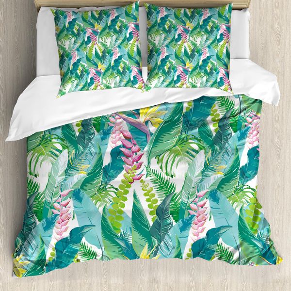 Abakuhaus Copripiumino, Fiori Plumeria Lilla, Antiacaro, Adatto A Chi Soffre Di Allergie, Con Federe, 200 Cm X 200 Cm - 80 X 80 Cm, Giallo Verde Azzurro-image