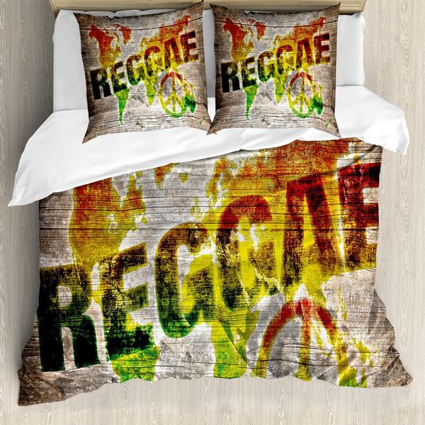 Abakuhaus Copripiumino Rasta, Mappa Del Mondo Parole Reggae, Antiacaro, Adatto A Chi Soffre Di Allergie, Con Federe, 200 Cm X 200 Cm - 80 X 80 Cm, Marrone Chiaro Arancione-image