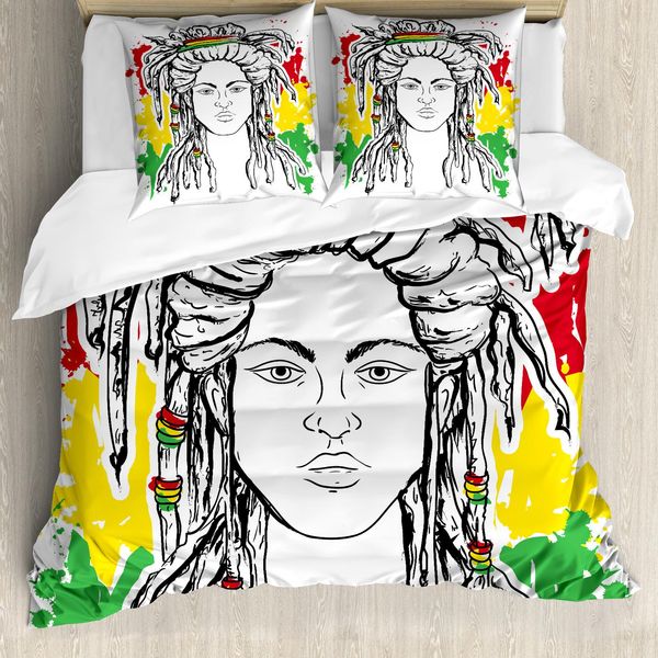 Abakuhaus Copripiumino Rasta, Colori Grunge Bandiera Reggae, Antiacaro, Adatto A Chi Soffre Di Allergie, Con Federe, 200 Cm X 200 Cm - 80 X 80 Cm, Rosso Calendula E Verde-image