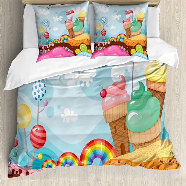 Abakuhaus Eis Copripiumino, Dessert Land, Antiacaro, Adatto A Chi Soffre Di Allergie, Con Federe, 155 Cm X 220 Cm - 80 X 80 Cm, Multicolore-image