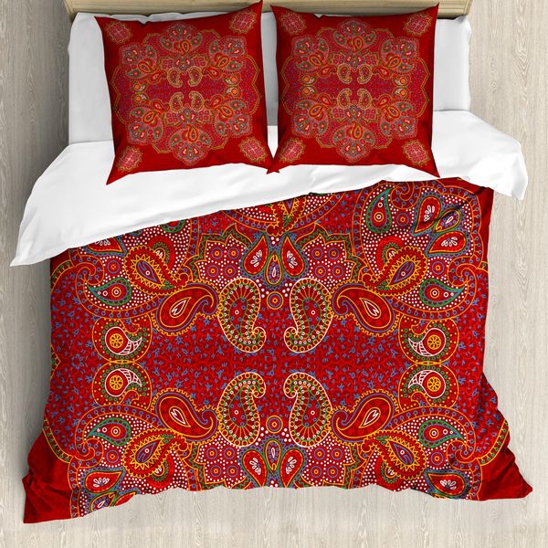 Abakuhaus Copripiumino Mandala, Persian Paisley, Antiacaro, Adatto A Chi Soffre Di Allergie, Con Federe, 155 Cm X 220 Cm - 80 X 80 Cm, Bordeaux-Bianco-image