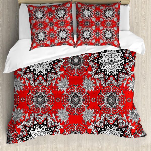 Abakuhaus Copripiumino Red Mandala, Motivo Floreale, Antiacaro, Adatto A Chi Soffre Di Allergie, Con Federe, 155 Cm X 220 Cm - 80 X 80 Cm, Scarlet Bianco-image
