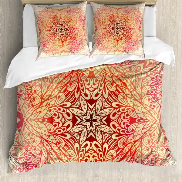 Abakuhaus Copripiumino Mandala, Motivo Floreale Doodle, Antiacaro, Adatto A Chi Soffre Di Allergie, Con Federe, 155 Cm X 220 Cm - 80 X 80 Cm, Rosa, Giallo E Bianco-image