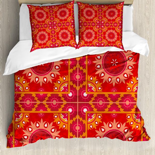 Abakuhaus Copripiumino Red Mandala, Piastrelle, Antiacaro, Adatto A Chi Soffre Di Allergie, Con Federe, 200 Cm X 200 Cm - 80 X 80 Cm, Multicolore-image