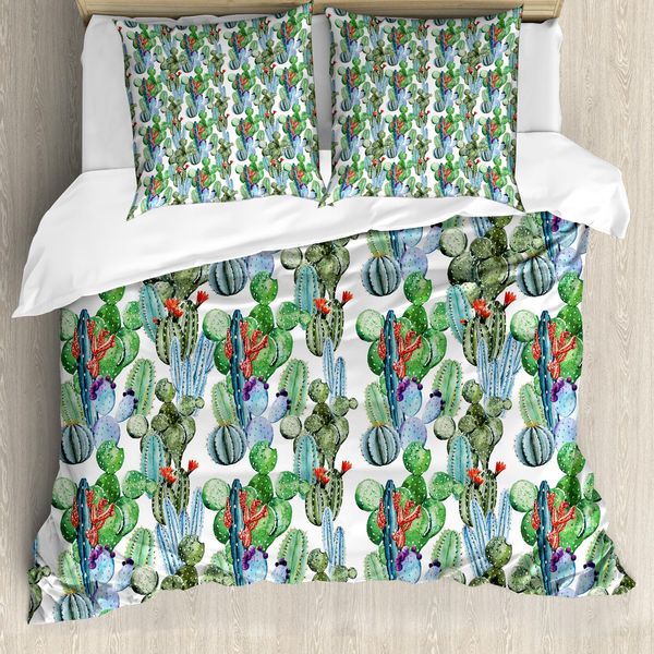 Abakuhaus Copripiumino Cactus, Tema Hawaii-Estate, Antiacaro, Adatto A Chi Soffre Di Allergie, Con Federe, 155 Cm X 220 Cm - 80 X 80 Cm, Multicolore-image