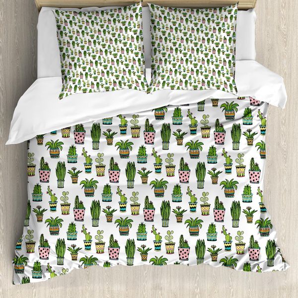 Abakuhaus Copripiumino Cactus, Vasi Succulenti Doodle, Antiacaro E Anallergico Con Federe, 200 Cm X 200 Cm - 80 X 80 Cm, Multicolore-image