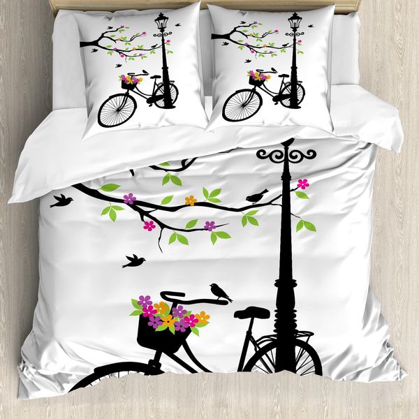 Abakuhaus Copripiumino Naturale, Albero Primaverile, Uccellino, Bicicletta, Antiacaro, Adatto A Chi Soffre Di Allergie, Con Federe, 155 Cm X 220 Cm - 80 X 80 Cm, Multicolore-image