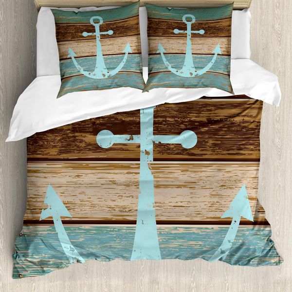 Abakuhaus Copripiumino Anker, Nautical Rustic, Antiacaro, Adatto A Chi Soffre Di Allergie, Con Federe, 155 Cm X 220 Cm - 80 X 80 Cm, Pale Blue Brown Teal-image