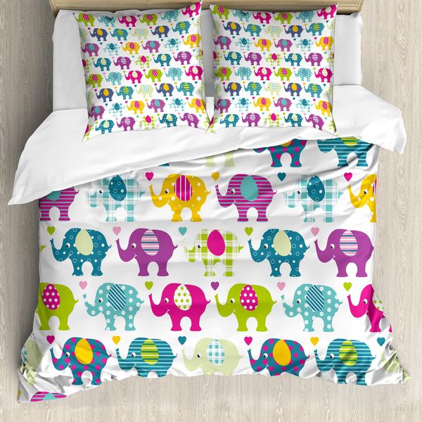 Abakuhaus Elephant Nursery Copripiumino, Plaid Tartan A Pois, Antiacaro, Adatto A Chi Soffre Di Allergie, Con Federe, 200 Cm X 200 Cm - 80 X 80 Cm, Multicolore-image