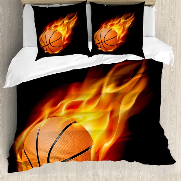 Abakuhaus Copripiumino Sportivo, Basket Tiro Al Bersaglio, Antiacaro, Adatto A Chi Soffre Di Allergie, Con Federe, 155 Cm X 220 Cm - 80 X 80 Cm, Nero Arancione-image