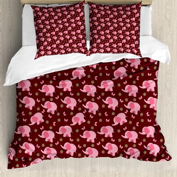 Abakuhaus Elephant Nursery Copripiumino, Fiori, Antiacaro, Adatto A Chi Soffre Di Allergie, Con Federe, 155 Cm X 220 Cm - 80 X 80 Cm, Rosa Pallido Bordeaux-image
