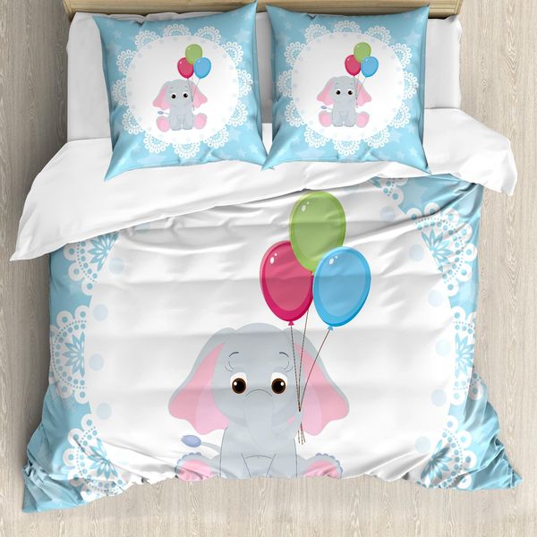 Abakuhaus Elephant Nursery Copripiumino, Palloncini E Stelle, Antiacaro, Adatto A Chi Soffre Di Allergie, Con Federe, 200 Cm X 200 Cm - 80 X 80 Cm, Multicolore-image