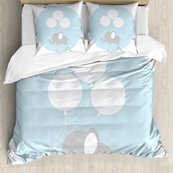 Abakuhaus Elephant Nursery Copripiumino, Balloons Baby, Antiacaro, Adatto A Chi Soffre Di Allergie, Con Federe, 200 Cm X 200 Cm - 80 X 80 Cm, Malva, Azzurro, Bianco-image