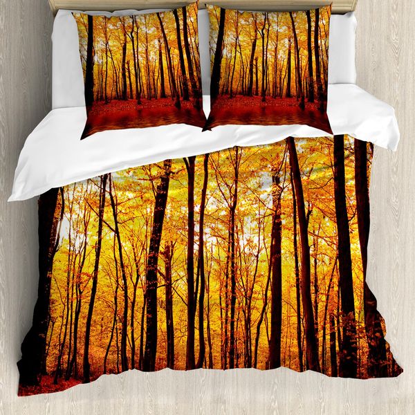 Abakuhaus Copripiumino Naturale, Alberi Autunnali, Antiacaro, Adatto A Chi Soffre Di Allergie, Con Federe, 155 Cm X 220 Cm - 80 X 80 Cm, Marrone Arancione-image