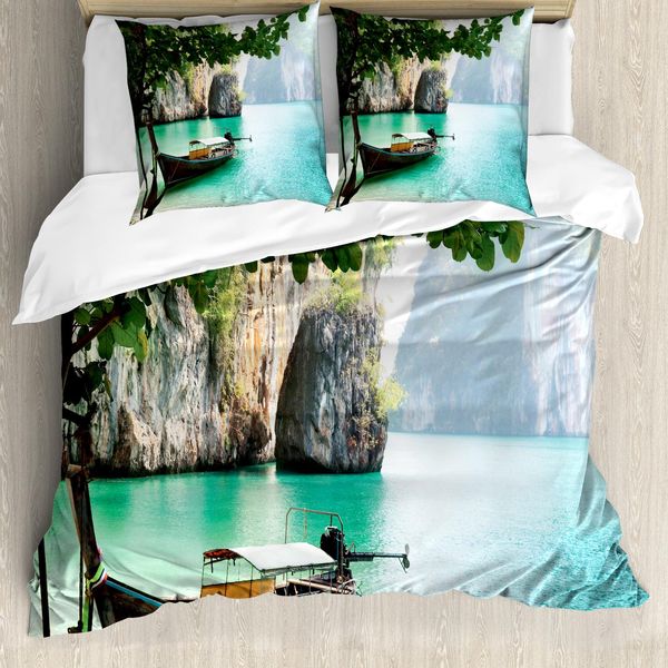 Abakuhaus Copripiumino Tropicale, Welt Seascape Shore, Antiacaro, Adatto A Chi Soffre Di Allergie, Con Federe, 200 Cm X 200 Cm - 80 X 80 Cm, Multicolore-image