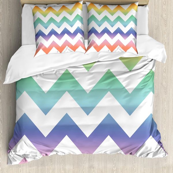 Abakuhaus Copripiumino Geometrico, Motivo A Zig Zag Grande, Antiacaro, Adatto A Chi Soffre Di Allergie, Con Federe, 155 Cm X 220 Cm - 80 X 80 Cm, Multicolore-image