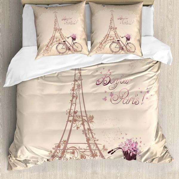Abakuhaus Paris Copripiumino, Torre Eiffel Francese, Antiacaro, Adatto A Chi Soffre Di Allergie, Con Federe, 200 Cm X 200 Cm - 80 X 80 Cm, Beige-image