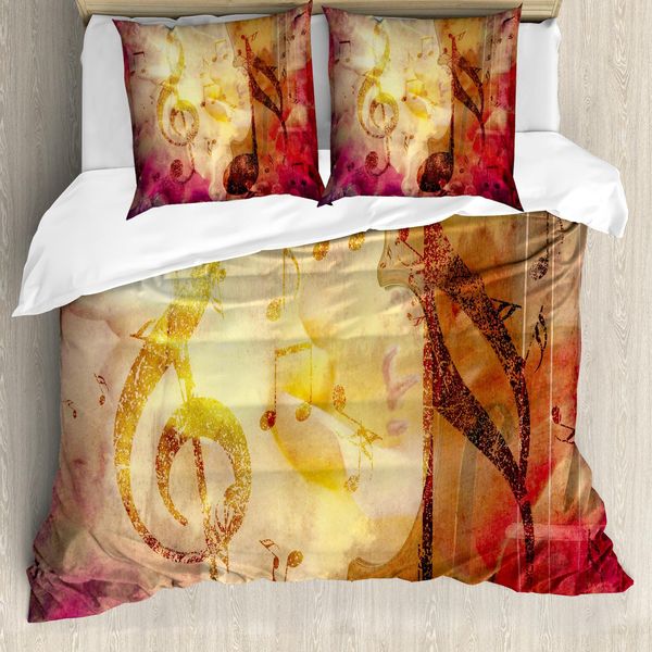 Abakuhaus Set Copripiumino Per Letti Matrimoniali, Motivo Con Chiave Musicale, Antiacaro, Adatto A Chi Soffre Di Allergie, Con Federe, Multicolore-image