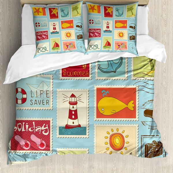 Abakuhaus Set Copripiumino Per Letti Matrimoniali, Motivo Faro Vacanze, Antiacaro, Adatto A Chi Soffre Di Allergie, Con Federe, Multicolore-image