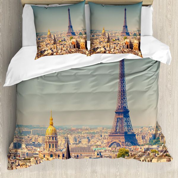 Abakuhaus Copripiumino Torre Eiffel, Panorama Di Parigi, Antiacaro, Adatto A Chi Soffre Di Allergie, Con Federe, 155 Cm X 220 Cm - 80 X 80 Cm, Multicolore-image