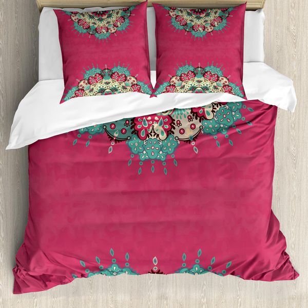 Abakuhaus Copripiumino Mandala, Fiori Boho Orientali, Antiacaro, Adatto A Chi Soffre Di Allergie, Con Federe, 155 Cm X 220 Cm - 80 X 80 Cm, Multicolore-image