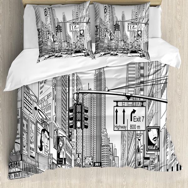 Abakuhaus New York Copripiumino, Downtown Manhattan, Antiacaro, Adatto A Chi Soffre Di Allergie, Con Federe, 155 Cm X 220 Cm - 80 X 80 Cm, Bianco E Nero-image
