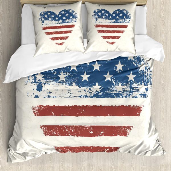 Abakuhaus Americana Copripiumino, Bandiera Patriottica Usa, Antiacaro Adatto A Chi Soffre Di Allergie Con Federe, 200 Cm X 200 Cm - 80 X 80 Cm, Blu Vermilion Crema-image