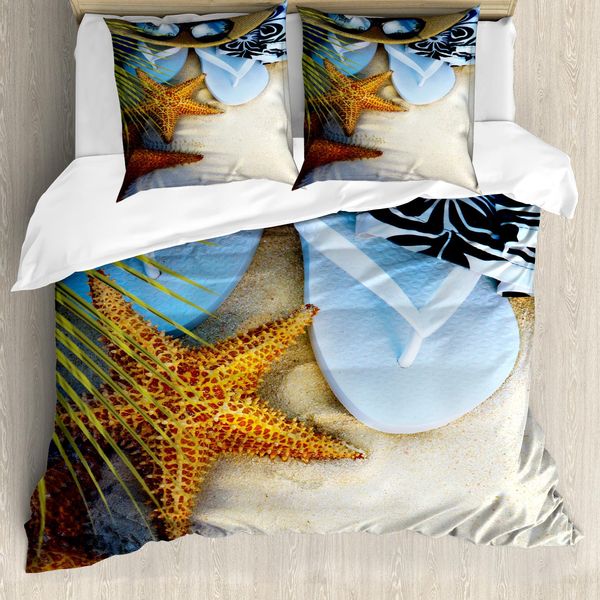 Abakuhaus Copripiumino Da Spiaggia, Tropical Beach Seashell, Antiacaro, Adatto A Chi Soffre Di Allergie, Con Federe, 155 Cm X 220 Cm - 80 X 80 Cm, Multicolore-image