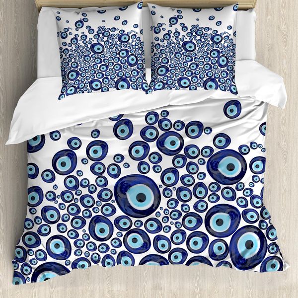 Abakuhaus Copripiumino Evil Eye, Blue Beads Luck, Antiacaro, Adatto A Chi Soffre Di Allergie, Con Federe, 155 Cm X 220 Cm - 80 X 80 Cm, Blu Scuro E Azzurro-image