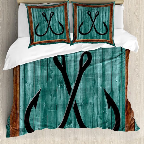 Abakuhaus Copripiumino Nautico, Esca Da Pesca Anchor, Antiacaro, Adatto A Chi Soffre Di Allergie, Con Federe, 200 Cm X 200 Cm - 80 X 80 Cm, Pale Teal Grey Caramel-image