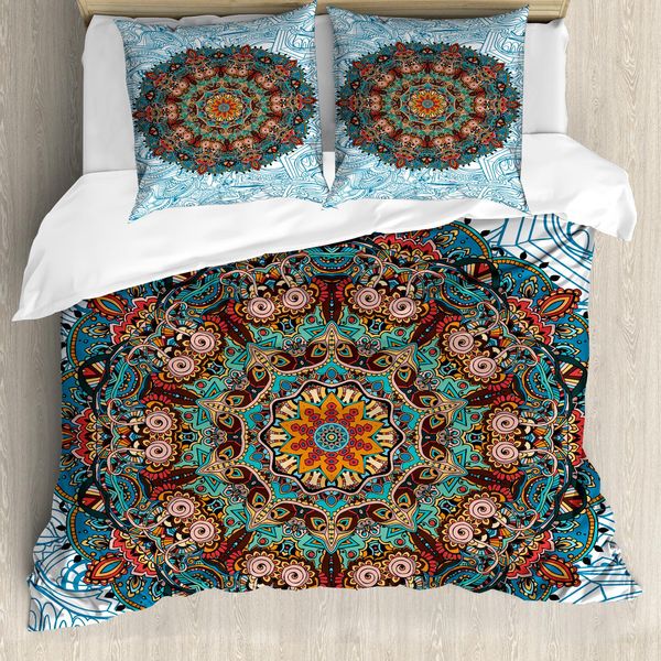 Set Copripiumino Abakuhaus Mandala Per Letti Matrimoniali, Decorazioni Orientali Asiatiche, Antiacaro, Adatto A Chi Soffre Di Allergie, Con Federe, Multicolore-image