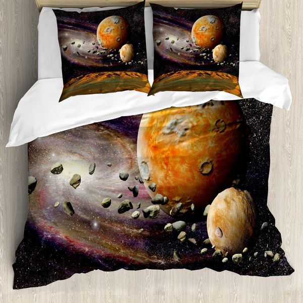 Abakuhaus Galaxis Copripiumino, Universo Spazio Pianeti, Antiacaro Adatto A Chi Soffre Di Allergie Con Federe, 155 Cm X 220 Cm - 80 X 80 Cm, Verde, Viola,-image