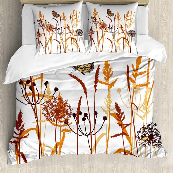 Abakuhaus Copripiumino Butterfly, Composizione Con Foglie, Antiacaro, Adatto A Chi Soffre Di Allergie, Con Federe, 200 Cm X 200 Cm - 80 X 80 Cm, Arancione Bordeaux-Bianco-image