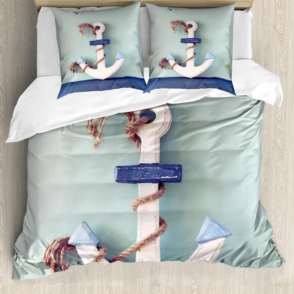 Abakuhaus Copripiumino Anker, Motivo Con Ancore E Corde, Antiacaro, Adatto A Chi Soffre Di Allergie, Con Federe, 155 Cm X 220 Cm - 80 X 80 Cm, Blu Azzurro-image