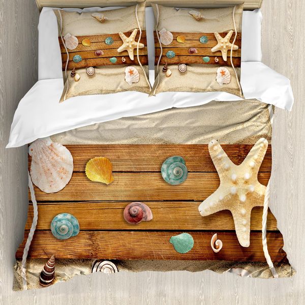 Abakuhaus Copripiumino Da Spiaggia, Conchiglie Rustiche, Antiacaro, Adatto A Chi Soffre Di Allergie, Con Federe, 155 Cm X 220 Cm - 80 X 80 Cm, Multicolore-image