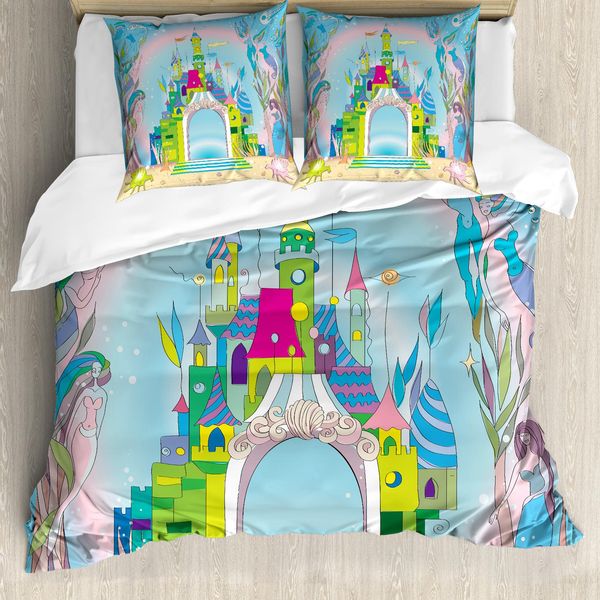 Abakuhaus Copripiumino Colorato, Sirena E Pesci, Antiacaro, Adatto A Chi Soffre Di Allergie, Con Federe, 155 Cm X 220 Cm - 80 X 80 Cm, Multicolore-image